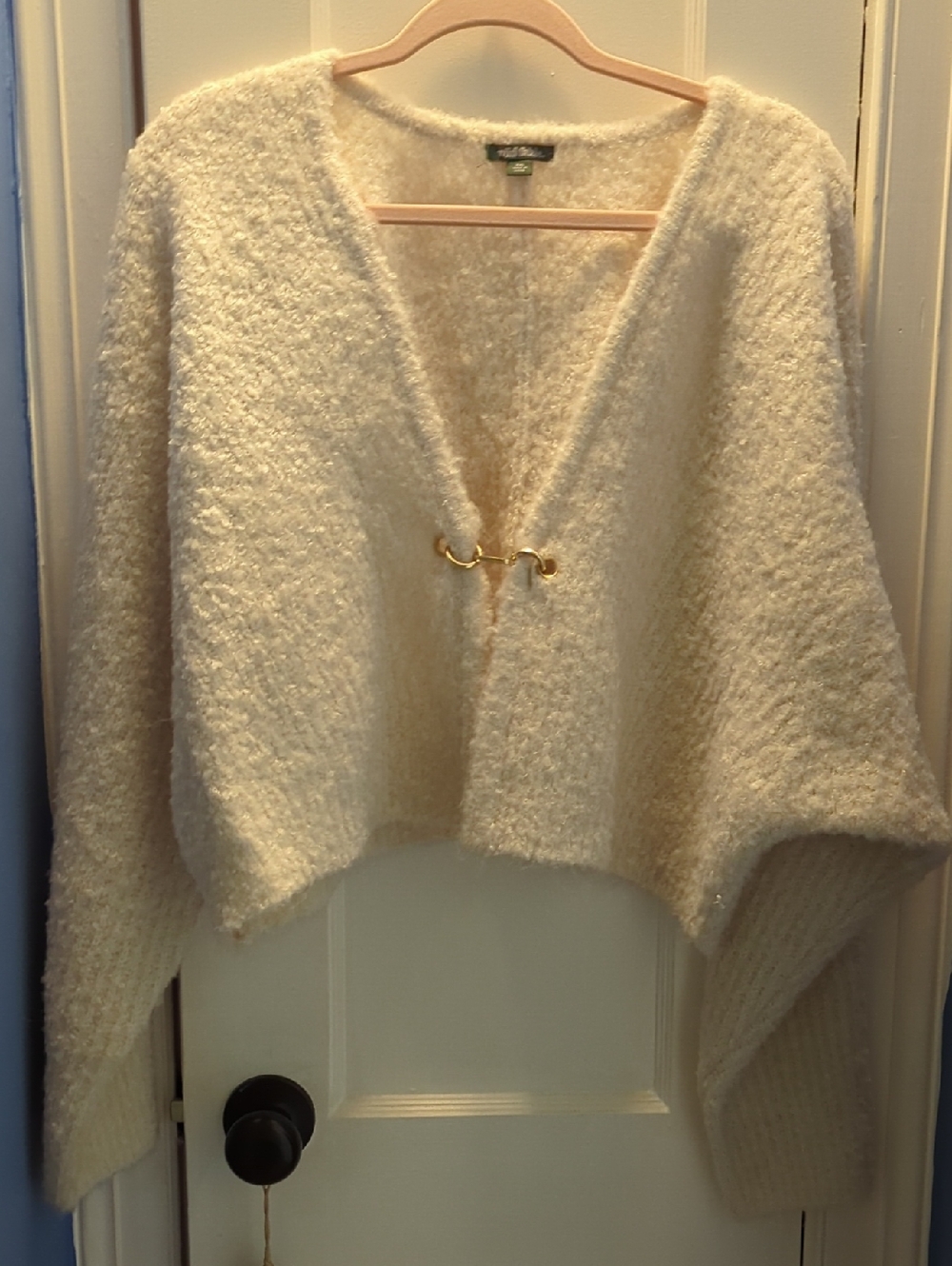 Wild Fable Cozy Cream Bouclé Sweater with Gold Clasp